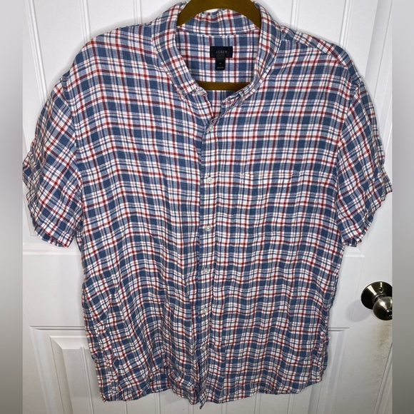 J Crew Blue/Red Checkered Short Sleeve Button Down Shirt - Picture 2 of 6